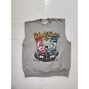 Vintage Pro‎ Player 97 Indians vs Marlins World Series Crewneck Sleeveless Lg